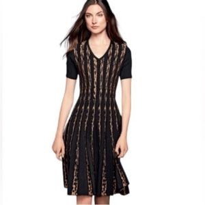 Carmen Marc Valvo Short-Sleeve Jacquard A-Line Dress from Neiman Marcus